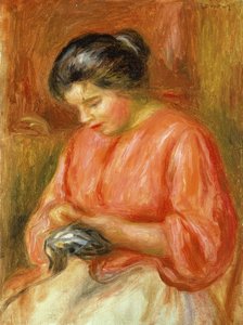 Piros ruhás lány, kötés alkotó: Pierre Auguste Renoir